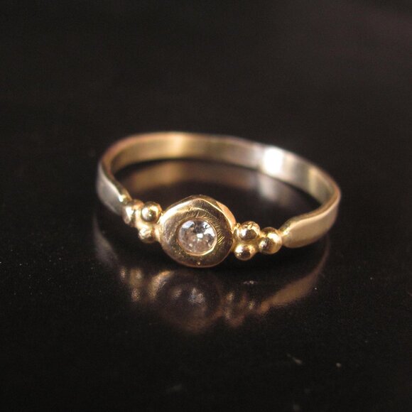 14K yellow gold ring set with 0.10ct diamond. Handmade UNIQUE Engagement ring - Picture 13 of 14